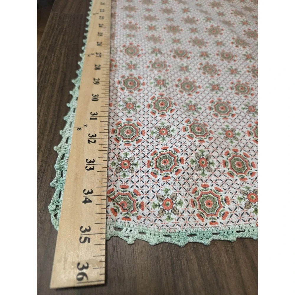 VTG Tablecloth Table Topper Square Card Table Red Mint Green Crochet Cottage 35